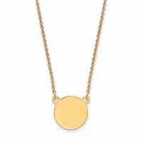 14K Yellow Gold Plain.018 Gauge Round Engravable 12x 12mm Disc Necklace, 18" view 1