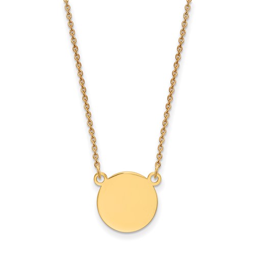 14K Yellow Gold Plain.018 Gauge Round Engravable 12x 12mm Disc Necklace, 18"