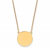 14K Yellow Gold Plain.018 Gauge Round Engravable 17x 17mm Disc Necklace, 18" view 1