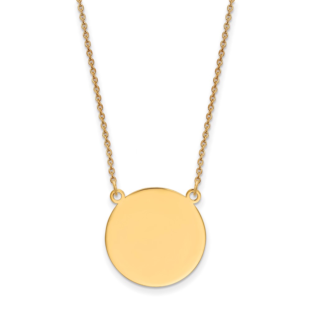 14K Yellow Gold Plain.018 Gauge Round Engravable 19x 19mm Disc Necklace, 18"