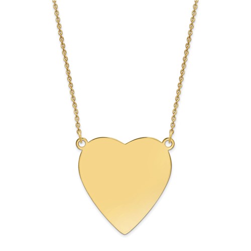 14K Yellow Gold Plain.018 Gauge Heart Engravable 27x 27mm Disc Necklace, 18"