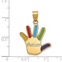 14K Yellow Gold Enameled Autism Handprint Pendant view 4