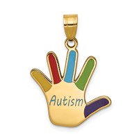 14K Yellow Gold Enameled Autism Handprint Pendant view 1