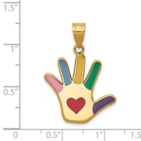 14K Yellow Gold Enameled Autism Pendant with Heart Handprint view 3