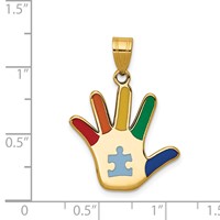 14K Yellow Gold Enameled Autism Pendant with Puzzle Piece Handprint view 3