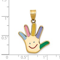 14K Yellow Gold Enameled Autism Pendant with Happy Face Handprint view 3