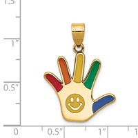 14K Yellow Gold Enameled Autism Pendant with Smiley Face Handprint view 3