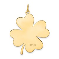 14K Yellow Gold Plain.018 Gauge Engravable Clover 32x 27mm Disc Charm view 2