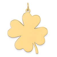 14K Yellow Gold Plain.018 Gauge Engravable Clover 32x 27mm Disc Charm view 1