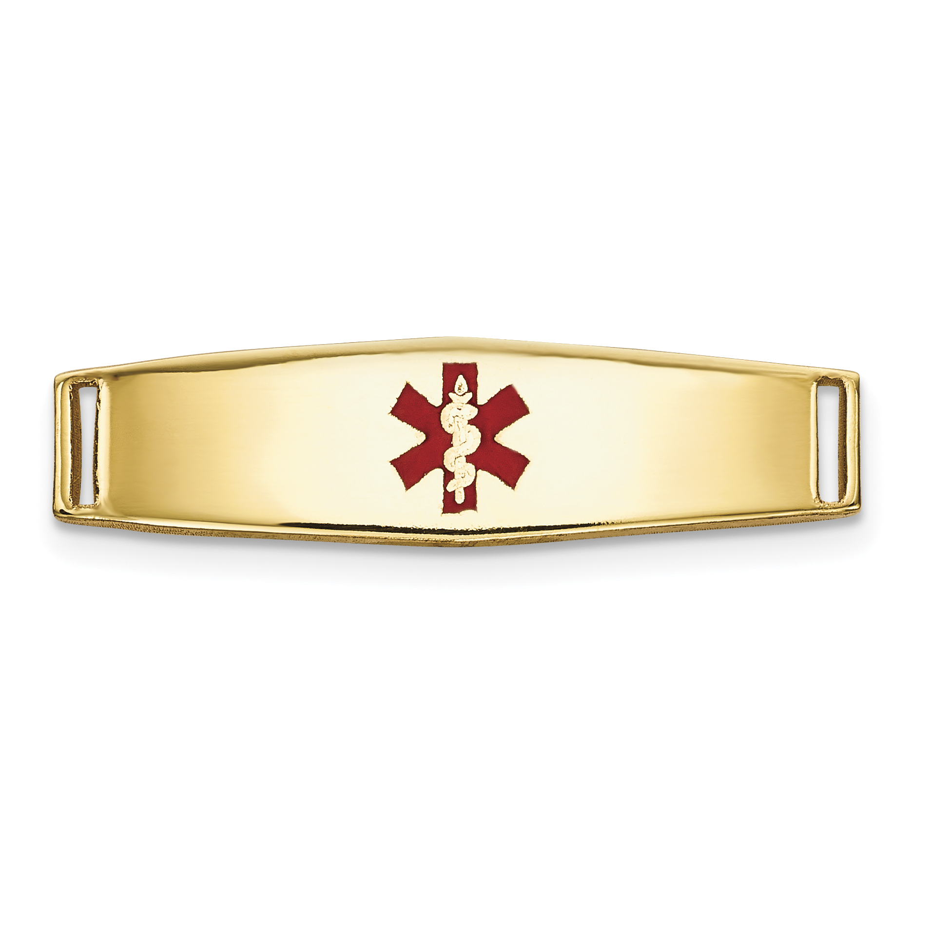 14k Polished 19x5mm Centered Red Epoxy Enameled Medical ID Soft Diamond Shape Plate # 813 (XM638)