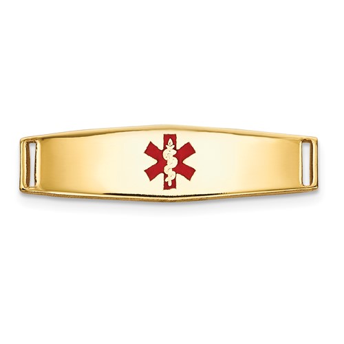 14K Yellow Gold Polished 19x 5mm Centered Red Epoxy Enameled Medical ID Soft Diamond Shape Plate # 813