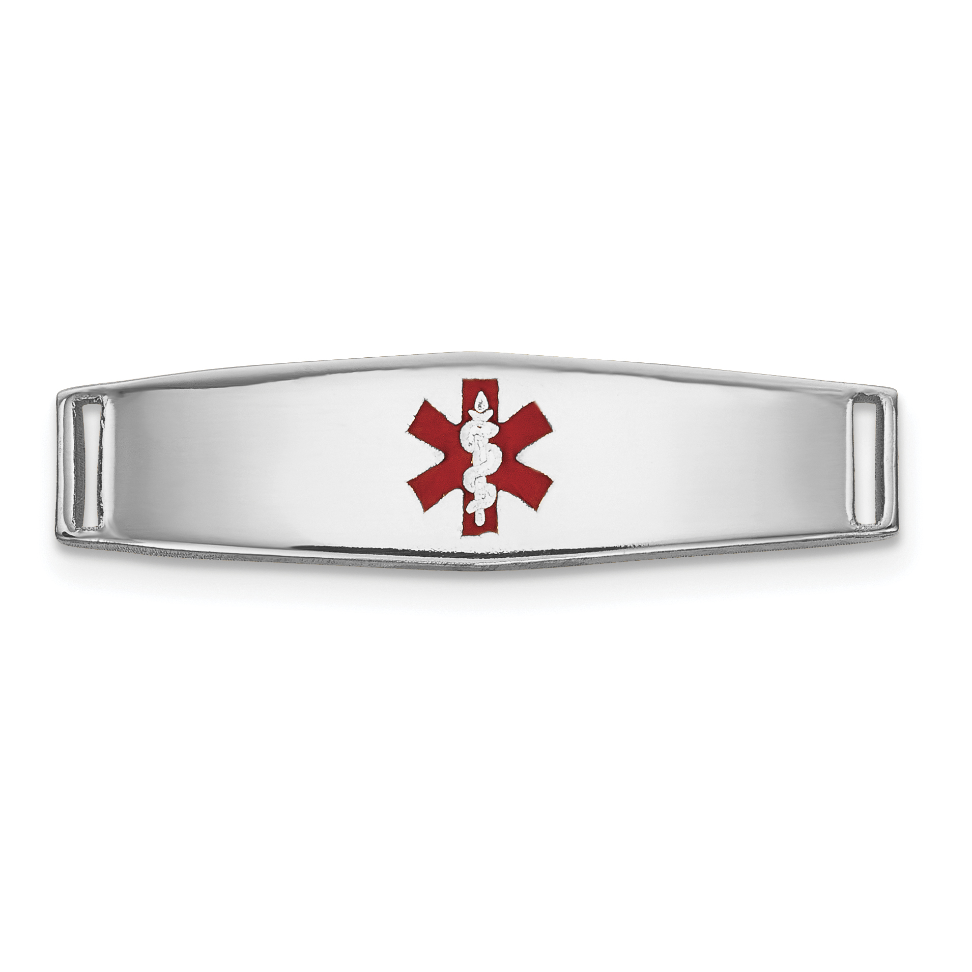 14k White Gold Polished 19x5mm Centered Red Epoxy Enameled Medical ID Soft Diamond Shape Plate # 813 (XM638W)