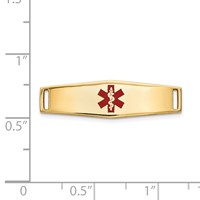 14K Yellow Gold Polished 24x 7mm Centered Red Epoxy Enameled Medical ID Soft Diamond Shape Plate # 816 view 3