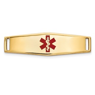 14k Polished 24x7mm Centered Red Epoxy Enameled Medical ID Soft Diamond Shape Plate # 816