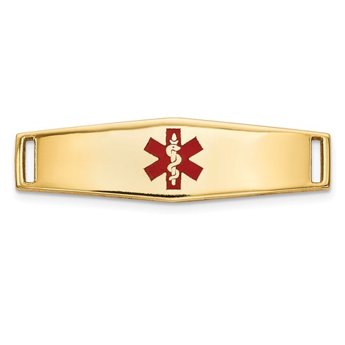 14K Yellow Gold Polished 24x 7mm Centered Red Epoxy Enameled Medical ID Soft Diamond Shape Plate # 816