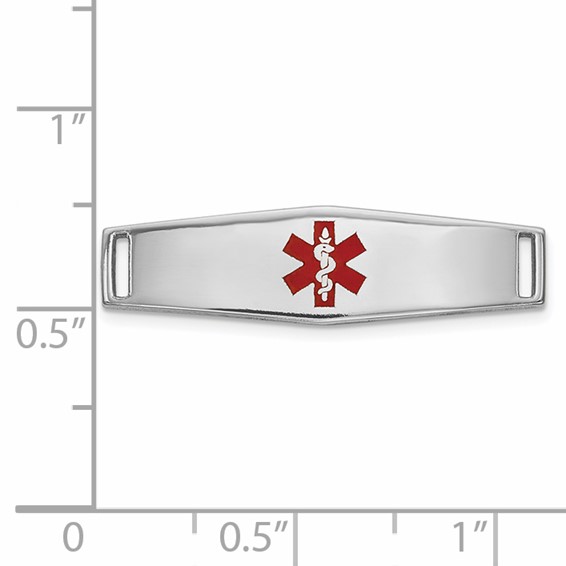 14k White Gold Polished 24x7mm Centered Red Epoxy Enameled Medical ID Soft Diamond Shape Plate # 816