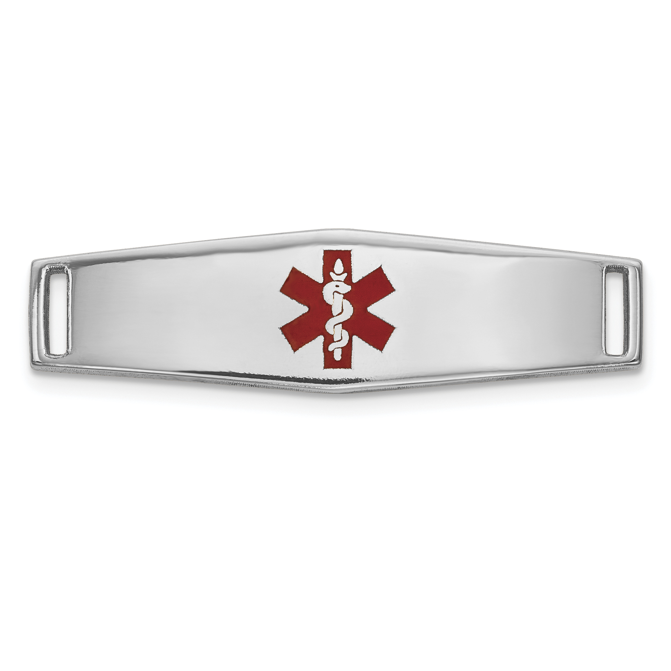 14k White Gold Polished 24x7mm Centered Red Epoxy Enameled Medical ID Soft Diamond Shape Plate # 816 (XM639W)