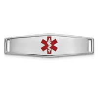 14K White Gold Polished 24x 7mm Centered Red Epoxy Enameled Medical ID Soft Diamond Shape Plate # 816 view 1
