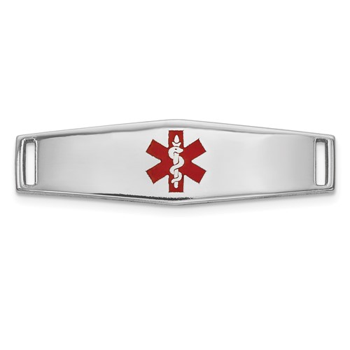 14K White Gold Polished 24x 7mm Centered Red Epoxy Enameled Medical ID Soft Diamond Shape Plate # 816