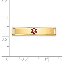 14K Yellow Gold Polished 24x 5mm Centered Red Epoxy Enameled Medical ID Plate # 816 view 3