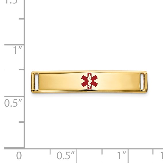 14k Polished 24x5mm Centered Red Epoxy Enameled Medical ID Plate # 816