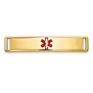 14k Polished 24x5mm Centered Red Epoxy Enameled Medical ID Plate # 816
