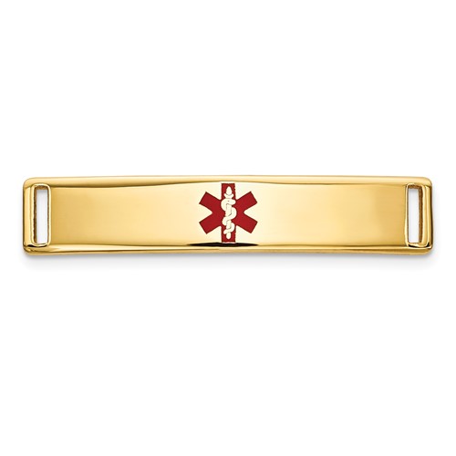 14K Yellow Gold Polished 24x 5mm Centered Red Epoxy Enameled Medical ID Plate # 816