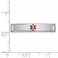 14K White Gold Polished 24x 5mm Centered Red Epoxy Enameled Medical ID Plate # 816 view 2
