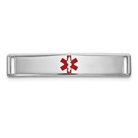 14K White Gold Polished 24x 5mm Centered Red Epoxy Enameled Medical ID Plate # 816 view 1