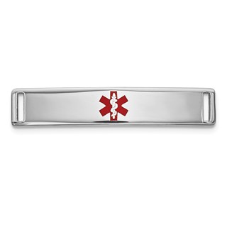14k White Gold Polished 24x5mm Centered Red Epoxy Enameled Medical ID Plate # 816