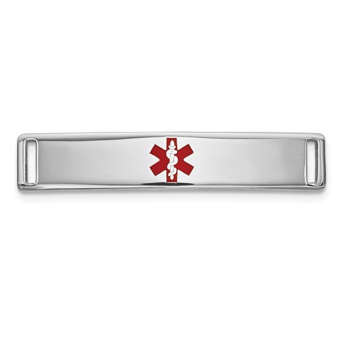 14K White Gold Polished 24x 5mm Centered Red Epoxy Enameled Medical ID Plate # 816