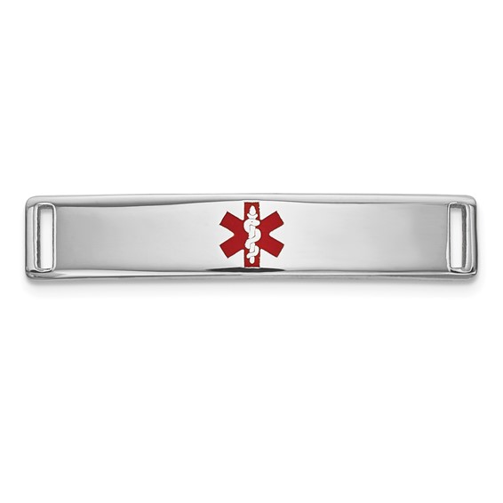 14k White Gold Polished 24x5mm Centered Red Epoxy Enameled Medical ID Plate # 816