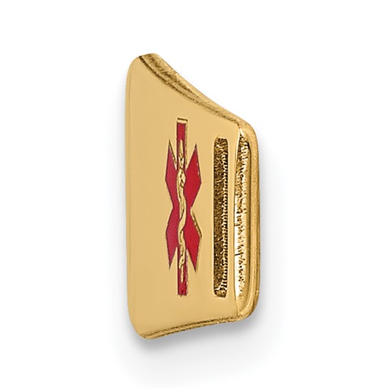 14k Polished 24x7mm Off-Center Red Epoxy Enameled Medical ID Soft Diamond Shape Plate # 816