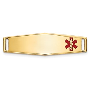 14k Polished 24x7mm Off-Center Red Epoxy Enameled Medical ID Soft Diamond Shape Plate # 816