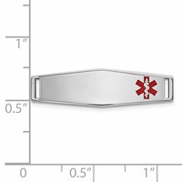 14K White Gold Polished 24x 7mm Off-Center Red Epoxy Enameled Medical ID Soft Diamond Shape Plate # 816 view 2