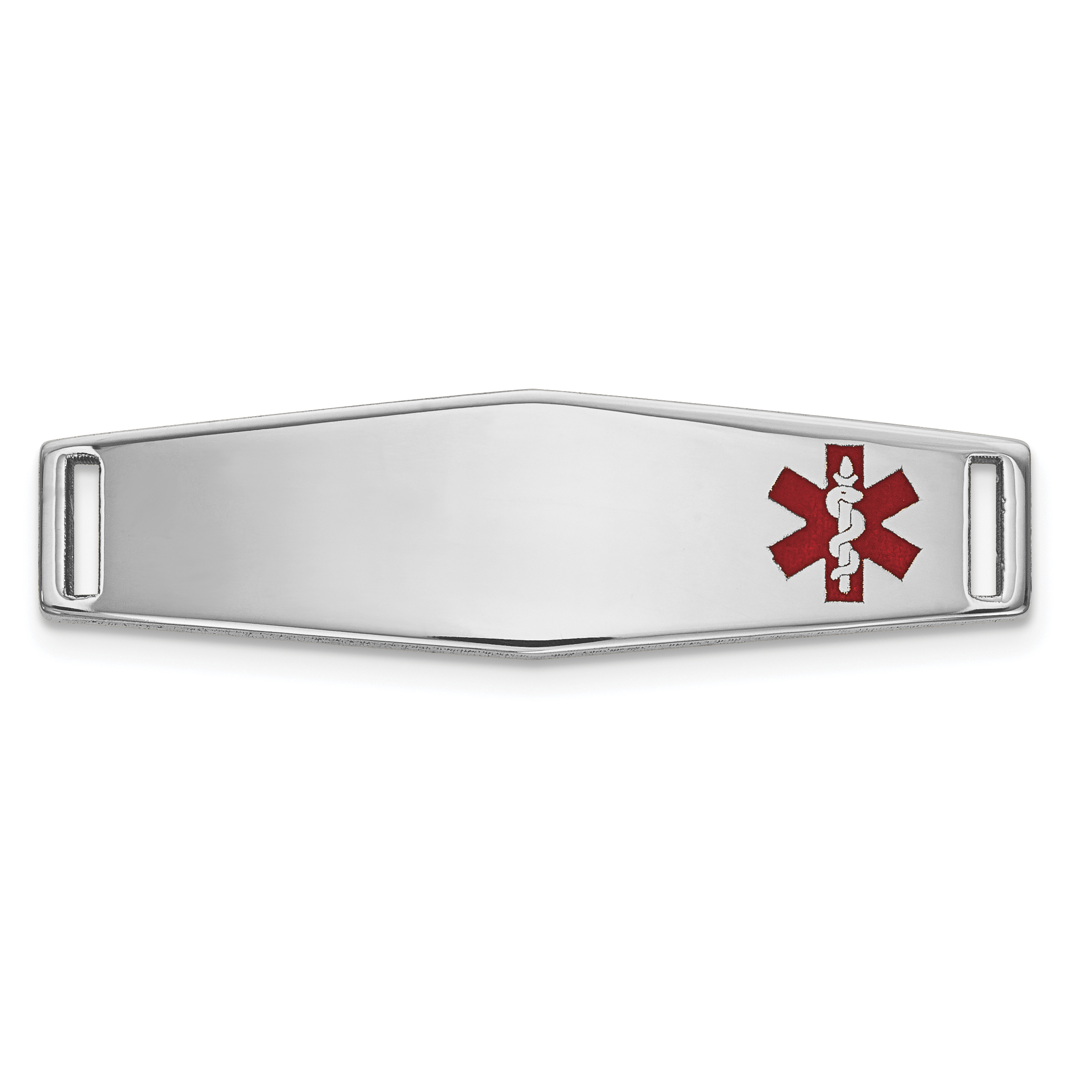 14k White Gold Polished 24x7mm Off-Center Red Epoxy Enameled Medical ID Soft Diamond Shape Plate # 816 (XM641W)