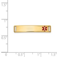 14K Yellow Gold Polished 24x 5mm Off-Center Red Epoxy Enameled Medical ID Plate # 816 view 3