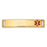 14K Yellow Gold Polished 24x 5mm Off-Center Red Epoxy Enameled Medical ID Plate # 816 view 1