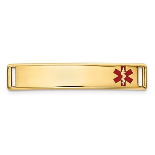 14k Polished 24x5mm Off-Center Red Epoxy Enameled Medical ID Plate # 816