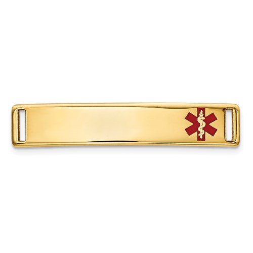 14K Yellow Gold Polished 24x 5mm Off-Center Red Epoxy Enameled Medical ID Plate # 816