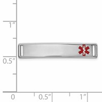 14K White Gold Polished 24x 5mm Off-Center Red Epoxy Enameled Medical ID # 816 view 2
