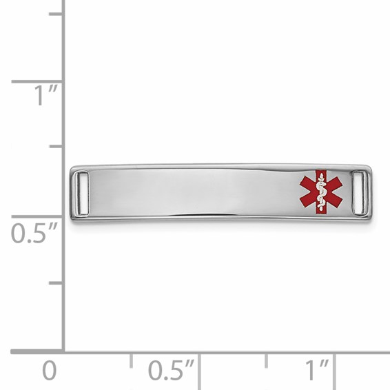 14k White Gold Polished 24x5mm Off-Center Red Epoxy Enameled Medical ID # 816