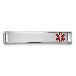 14k White Gold Polished 24x5mm Off-Center Red Epoxy Enameled Medical ID # 816