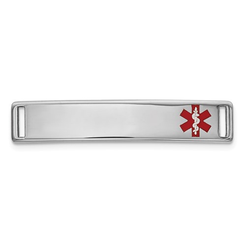 14K White Gold Polished 24x 5mm Off-Center Red Epoxy Enameled Medical ID # 816