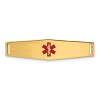 14K Yellow Gold 34x9mm Centered Red Epoxy Enameled Soft Diamond Shape Medical ID Plate # 817 view 1