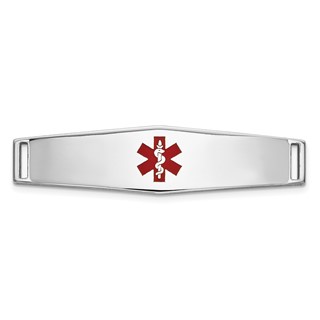 14K White Gold 34x9mm Centered Red Epoxy Enameled Soft Diamond Shape Medical ID Plate # 817
