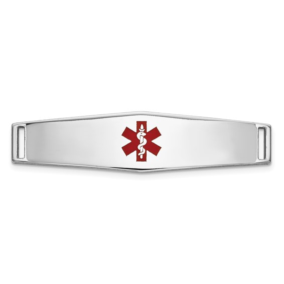 14K White Gold 34x9mm Centered Red Epoxy Enameled Soft Diamond Shape Medical ID Plate # 817