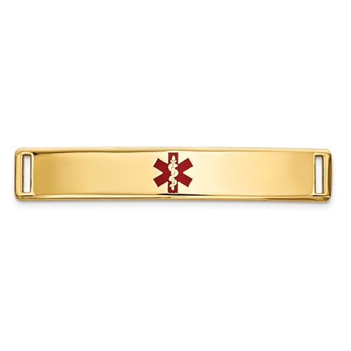 14K Yellow Gold 35x 6mm Centered Red Epoxy Enameled Medical ID Plate # 817