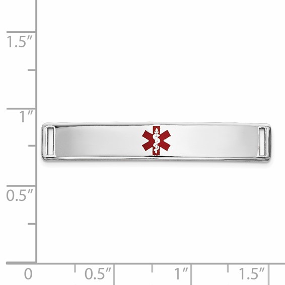 14K White Gold 35x6mm Centered Red Epoxy Enameled Medical ID Plate # 817