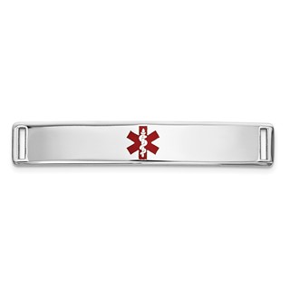 14K White Gold 35x6mm Centered Red Epoxy Enameled Medical ID Plate # 817